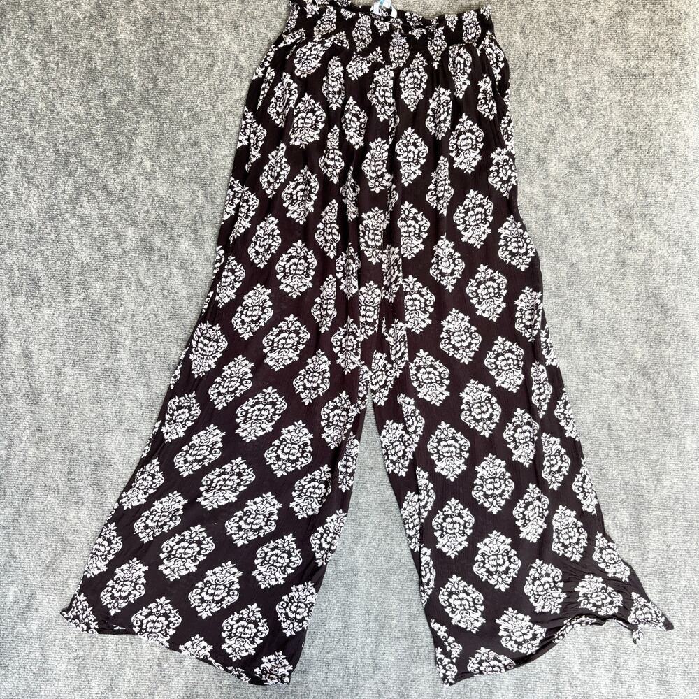 Blue Island Black White Side Slit Palazzo Pants Tie Hem Womens Large Boho